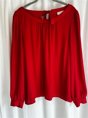 LOFT Red Long-Sleeve Tie-Back Blouse